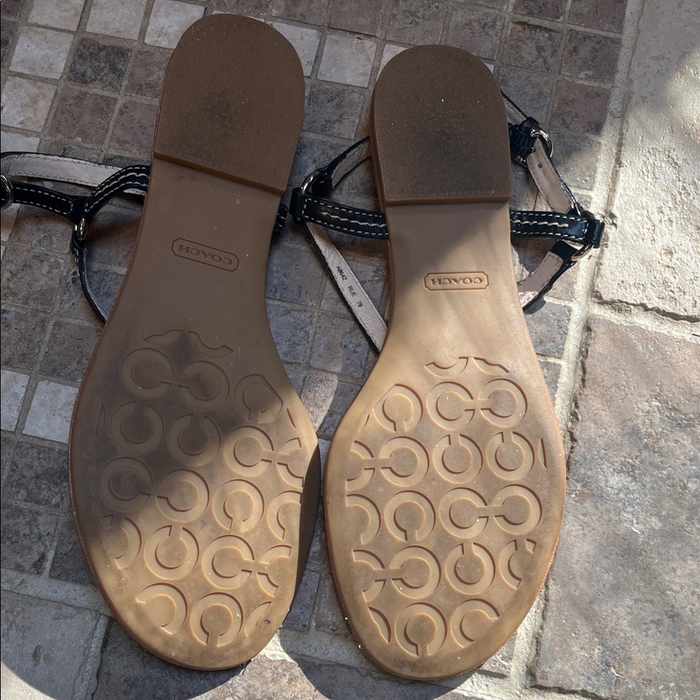 Coach Rue Vachetta  Black Leather T-Strap Sandals with Silver Hardware Sz 7 - Picture 4 of 7
